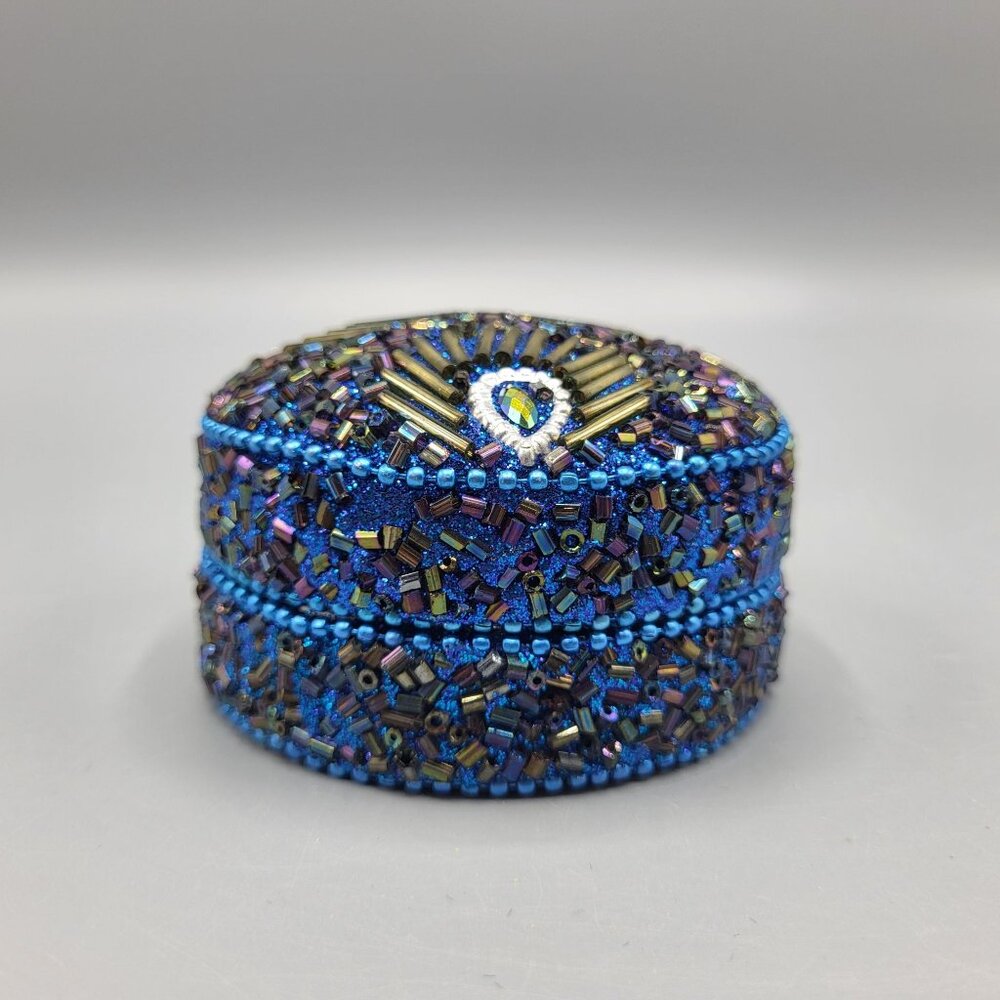 Handmade Bombay Company Peacock Trinket Beaded Box With Lid